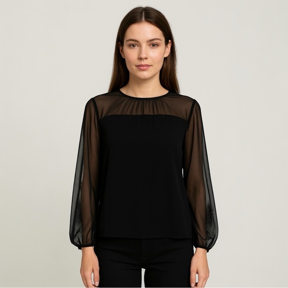 David Hayes Vintage Tops - VTG David Hayes Black Sheer Silk Blouse 14
